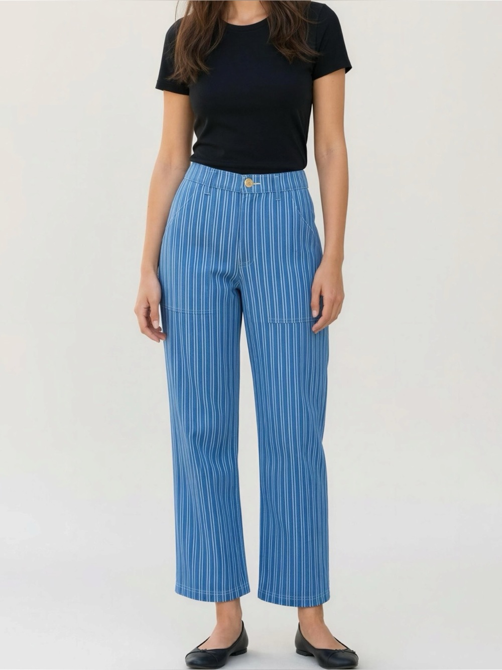 BIG BUD PRESS Work Pants, Blue/White Stripe, Small